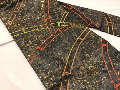 平和屋着物◎九寸名古屋帯　幾何学文様　引箔　正絹　逸品　BAAX4325mz