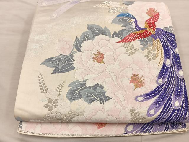 平和屋着物◎六通柄袋帯　唐織　孔雀花文　金銀糸　正絹　逸品　BAAX4327mz