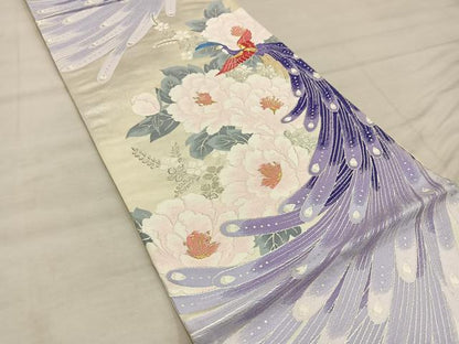 平和屋着物◎六通柄袋帯　唐織　孔雀花文　金銀糸　正絹　逸品　BAAX4327mz