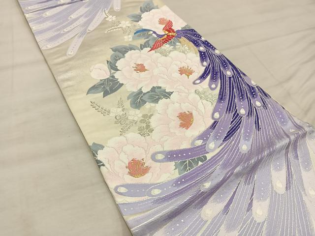 平和屋着物◎六通柄袋帯　唐織　孔雀花文　金銀糸　正絹　逸品　BAAX4327mz