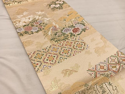 平和屋着物◎六通柄袋帯 唐織 鳳凰花文 金糸 正絹 逸品 BAAX4328mz