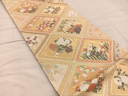 平和屋着物◎六通柄袋帯 唐織 菱花文 金糸 正絹 逸品 BAAX4329mz