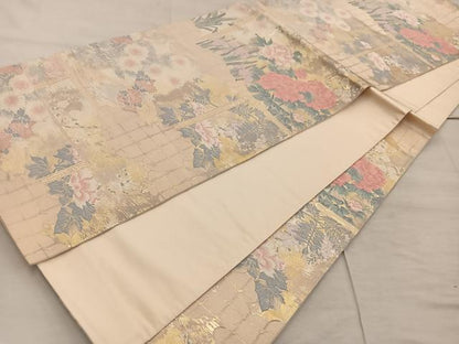 平和屋着物◎六通柄袋帯　牡丹文　金糸　正絹　逸品　BAAX4331mz