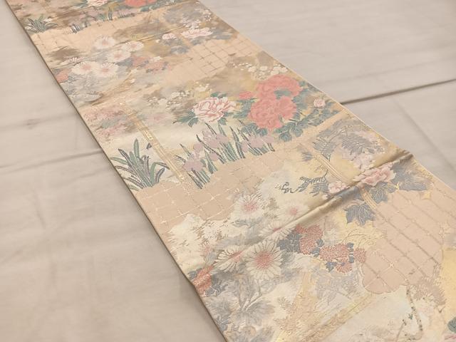 平和屋着物◎六通柄袋帯　牡丹文　金糸　正絹　逸品　BAAX4331mz
