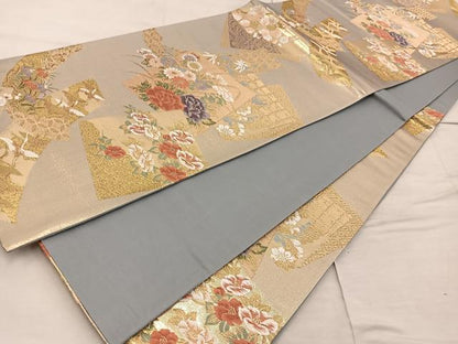 平和屋着物◎六通柄袋帯　唐織　華優美　金糸　正絹　逸品　BAAX4332mz