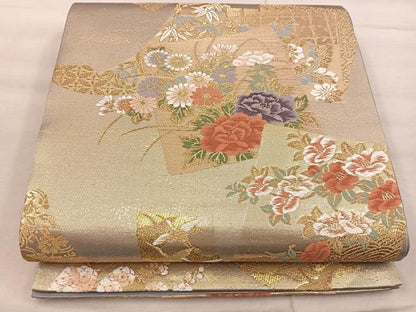 平和屋着物◎六通柄袋帯　唐織　華優美　金糸　正絹　逸品　BAAX4332mz