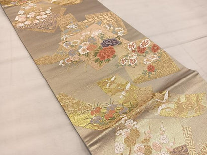 平和屋着物◎六通柄袋帯　唐織　華優美　金糸　正絹　逸品　BAAX4332mz