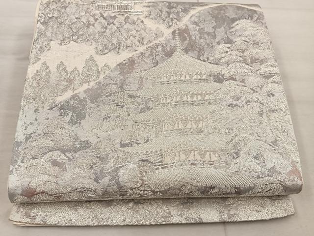 平和屋着物◎六通柄袋帯　風景文　銀糸　正絹　逸品　BAAX4335mz