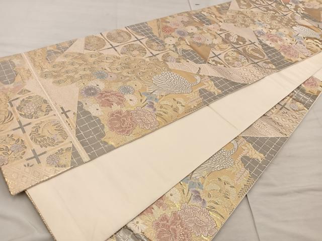 平和屋着物◎六通柄袋帯 孔雀花文 プラチナ二重箔 正絹 逸品 未使用 BAAX4342mz