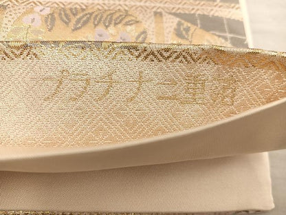 平和屋着物◎六通柄袋帯 孔雀花文 プラチナ二重箔 正絹 逸品 未使用 BAAX4342mz