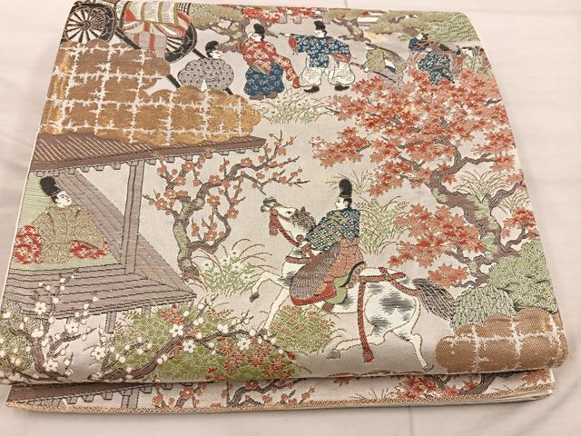 平和屋着物◎六通柄袋帯　人物風景文　金糸　正絹　逸品　BAAX4348mz