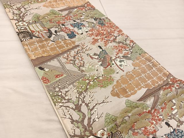 平和屋着物◎六通柄袋帯　人物風景文　金糸　正絹　逸品　BAAX4348mz
