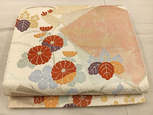 平和屋着物◎六通柄袋帯　唐織　菊花文　正絹　逸品　BAAX4352mz
