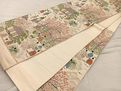 平和屋着物◎六通柄袋帯　平安人物風景文　金糸　正絹　逸品　BAAX4355mz