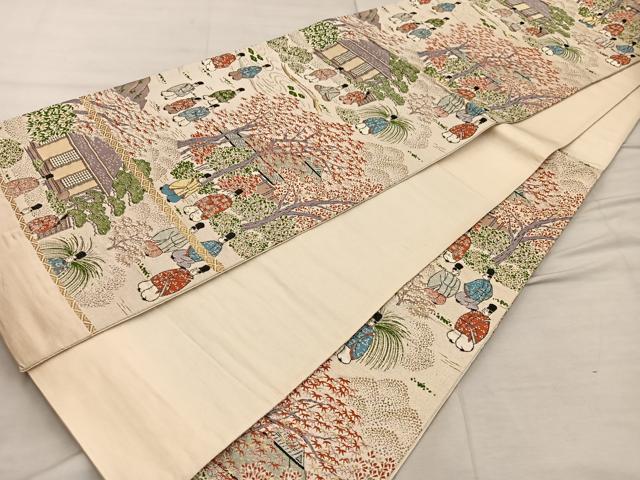 平和屋着物◎六通柄袋帯　平安人物風景文　金糸　正絹　逸品　BAAX4355mz