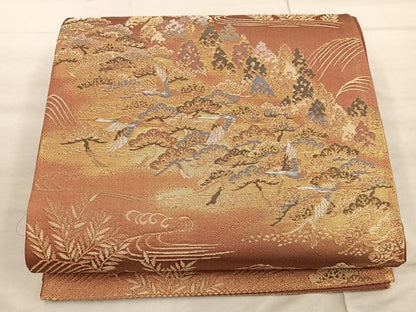 平和屋着物◎六通柄袋帯 飛鶴樹林文 金糸 正絹 逸品 未使用 BAAX4356mz