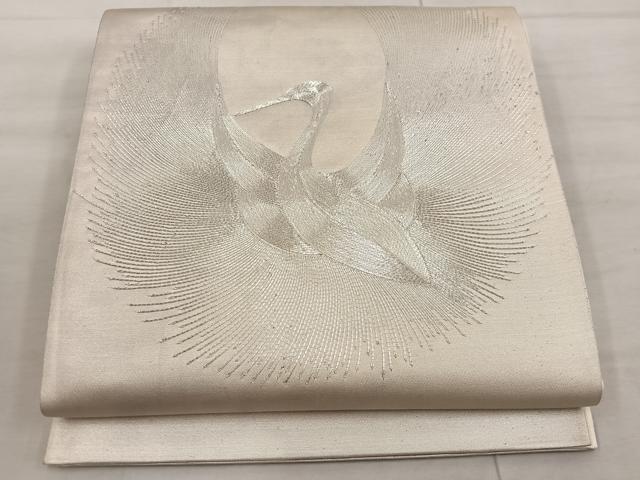 平和屋着物◎太鼓柄袋帯　総刺繍　飛鶴文　正絹　逸品　BAAX4358mz