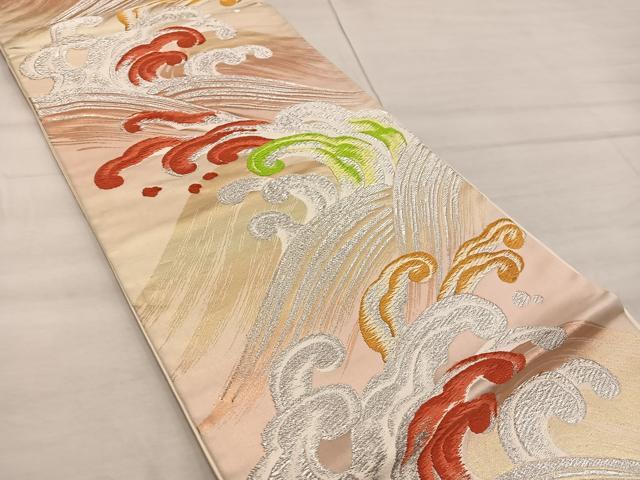 平和屋着物◎六通柄袋帯 唐織 立波文 金銀糸 正絹 逸品 BAAX4359mz
