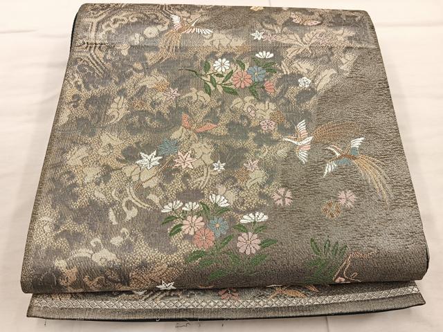 平和屋着物◎六通柄袋帯 唐織 道長鳳凰草花文 金糸 正絹 逸品 BAAX4360mz