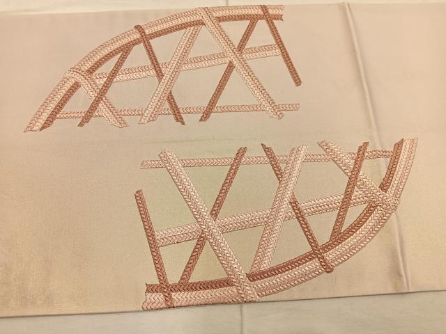 平和屋着物◎太鼓柄袋帯　総刺繍　籬　正絹　逸品　BAAX4366mz