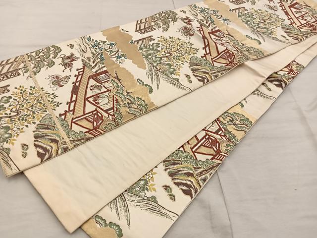 平和屋着物◎六通柄袋帯　人物風景文　金糸　正絹　逸品　BAAX4373mz