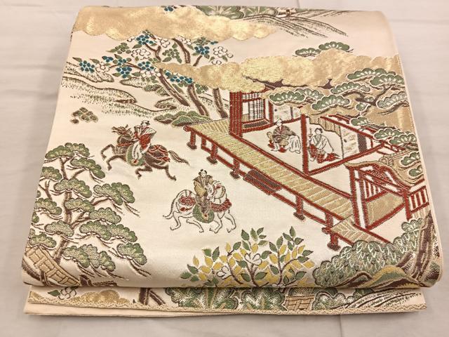平和屋着物◎六通柄袋帯　人物風景文　金糸　正絹　逸品　BAAX4373mz