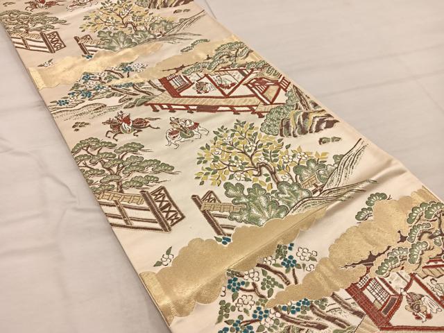 平和屋着物◎六通柄袋帯　人物風景文　金糸　正絹　逸品　BAAX4373mz