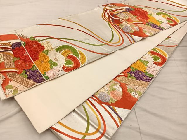 平和屋着物◎六通柄袋帯 唐織 草花文 金糸 正絹 逸品 BAAX4377mz