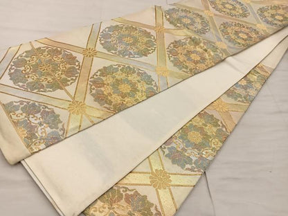 平和屋着物◎六通柄袋帯　菱花文　金糸　正絹　逸品　BAAX4381mz