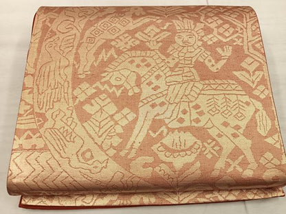 平和屋着物◎六通柄袋帯　壁画文様　金糸　正絹　逸品　BAAX4385mz
