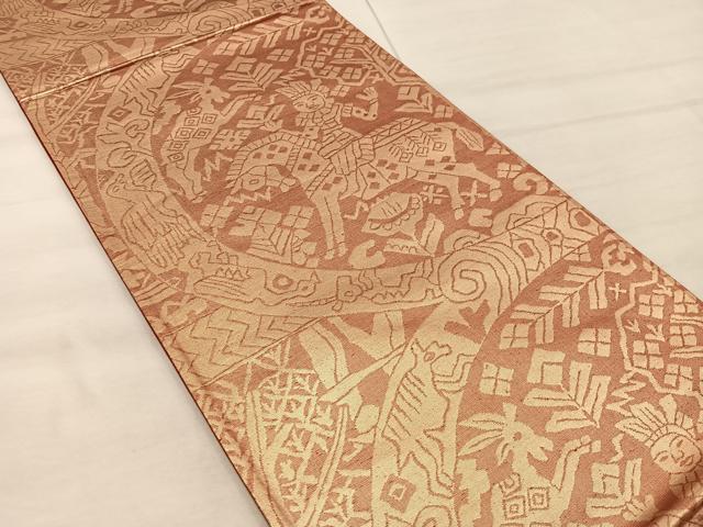 平和屋着物◎六通柄袋帯　壁画文様　金糸　正絹　逸品　BAAX4385mz