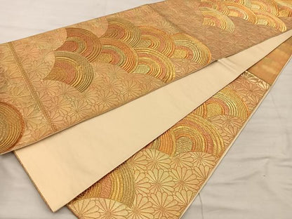 平和屋着物◎六通柄袋帯　青海波花文　金糸　正絹　逸品　BAAX4391mz