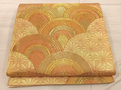 平和屋着物◎六通柄袋帯　青海波花文　金糸　正絹　逸品　BAAX4391mz