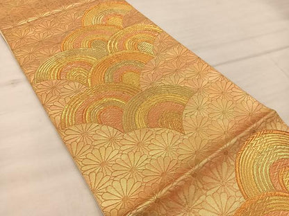 平和屋着物◎六通柄袋帯　青海波花文　金糸　正絹　逸品　BAAX4391mz
