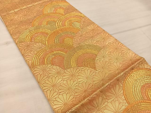 平和屋着物◎六通柄袋帯　青海波花文　金糸　正絹　逸品　BAAX4391mz