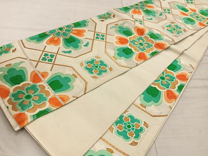 平和屋着物◎六通柄袋帯　唐織　蜀江花文　金糸　正絹　逸品　BAAX4394mz