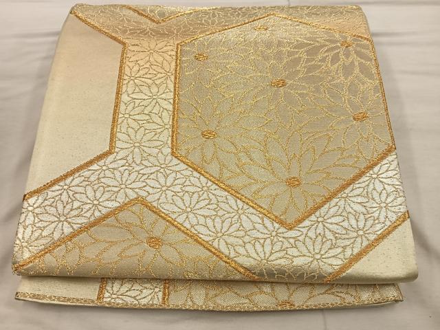 平和屋着物◎六通柄袋帯　亀甲花文　金糸　正絹　逸品　BAAX4396mz