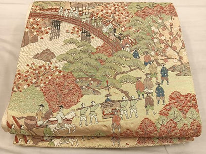 平和屋着物◎六通柄　京袋帯　唐織　大名行列　金糸　正絹　逸品　BAAX4397mz