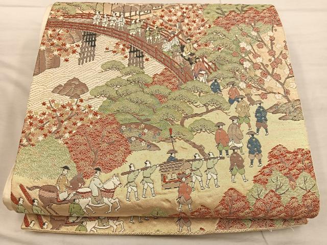 平和屋着物◎六通柄　京袋帯　唐織　大名行列　金糸　正絹　逸品　BAAX4397mz