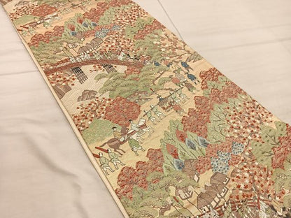 平和屋着物◎六通柄　京袋帯　唐織　大名行列　金糸　正絹　逸品　BAAX4397mz