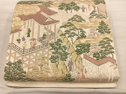 平和屋着物◎六通柄袋帯　唐織　人物風景文　金糸　正絹　逸品　BAAX4398mz