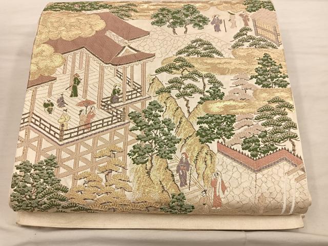 平和屋着物◎六通柄袋帯　唐織　人物風景文　金糸　正絹　逸品　BAAX4398mz