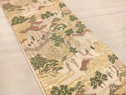 平和屋着物◎六通柄袋帯　唐織　人物風景文　金糸　正絹　逸品　BAAX4398mz