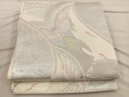 平和屋着物◎六通柄袋帯 琴錦 飛鶴文 プラチナ二重箔織 正絹 逸品 BAAX4403mz