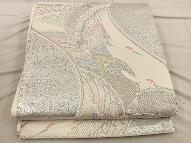 平和屋着物◎六通柄袋帯 琴錦 飛鶴文 プラチナ二重箔織 正絹 逸品 BAAX4403mz