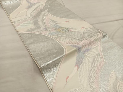 平和屋着物◎六通柄袋帯 琴錦 飛鶴文 プラチナ二重箔織 正絹 逸品 BAAX4403mz