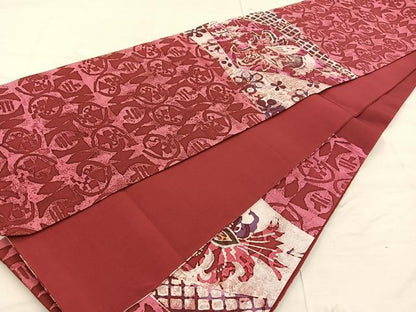 平和屋着物◎六通柄袋帯　ろうけつ染め　更紗花文　正絹　逸品　BAAX4410mz