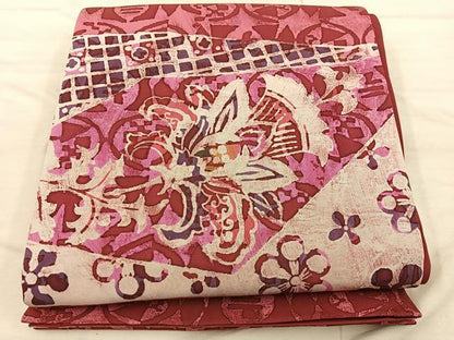 平和屋着物◎六通柄袋帯　ろうけつ染め　更紗花文　正絹　逸品　BAAX4410mz