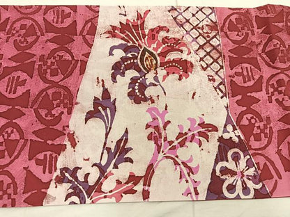 平和屋着物◎六通柄袋帯　ろうけつ染め　更紗花文　正絹　逸品　BAAX4410mz