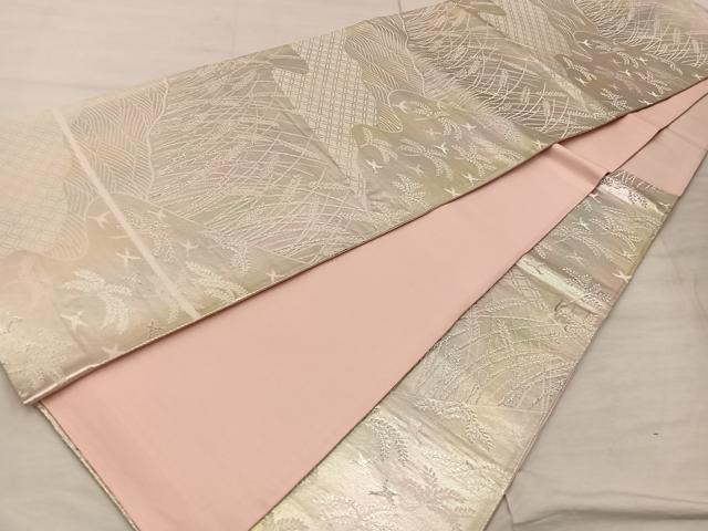 平和屋着物◎六通柄袋帯 花鳥文 銀糸 正絹 逸品 BAAX4411mz